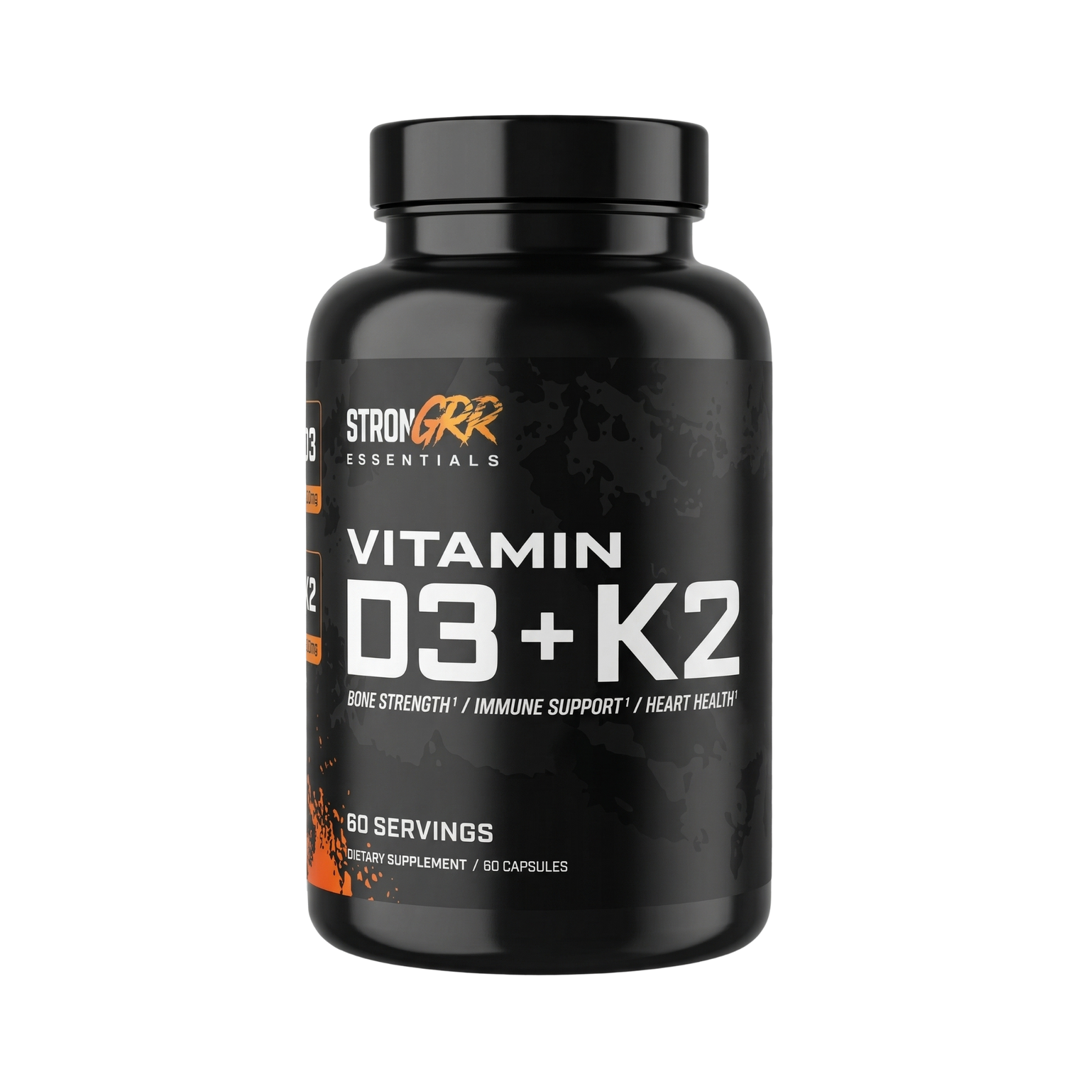 StronGRR Advanced D3+K2 supplement bottle, 60 capsules